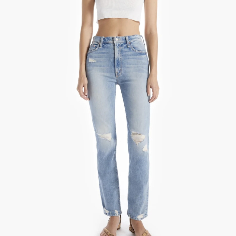 MOTHER High Waisted Rider Skimp in “The Confession” Straight Leg Jeans